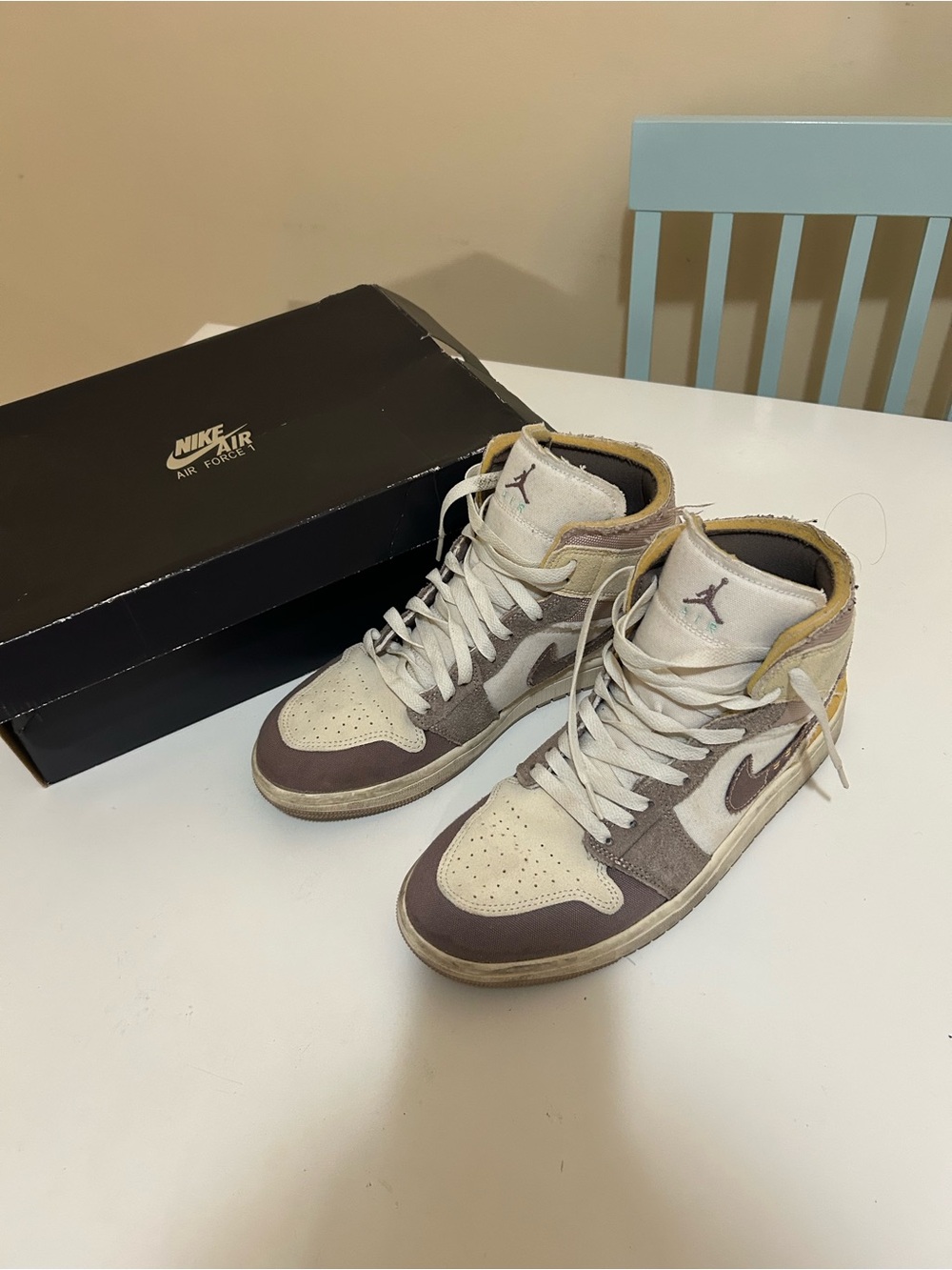 Jordan High Top Sneakers in White, Brown & Yellow